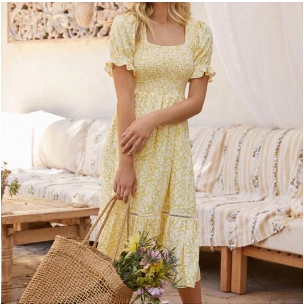 NWT Lost & Wander Sweet Summer Daze Midi Dress — Yellow Floral Size Small - Picture 2 of 5